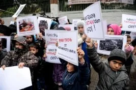 Muhacir çocuklardan katil Putin’e protesto