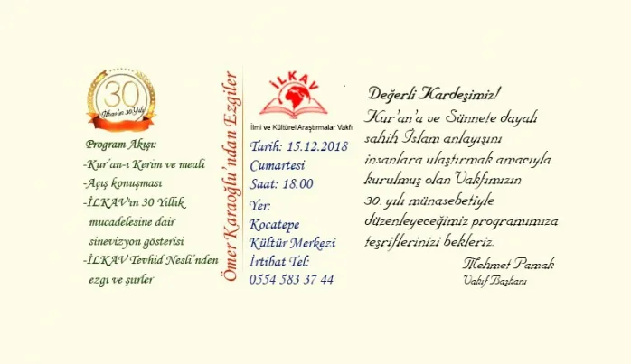 İLKAV’dan 30. yıl programına dâvet