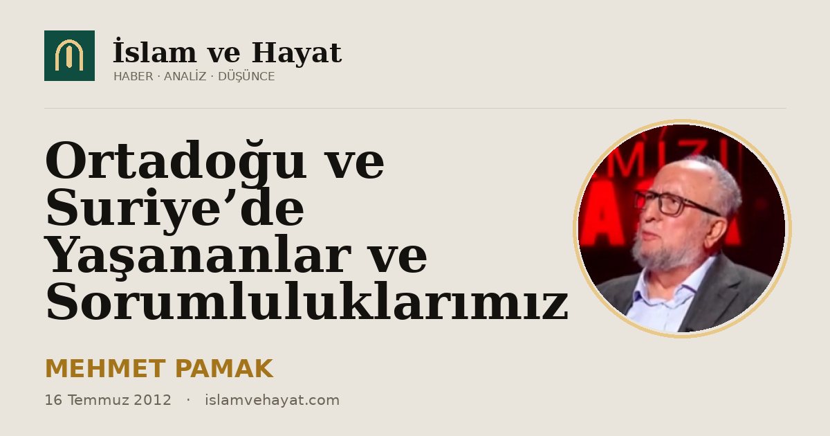 Ortadoğu ve Suriye’de Yaşananlar ve Sorumluluklarımız