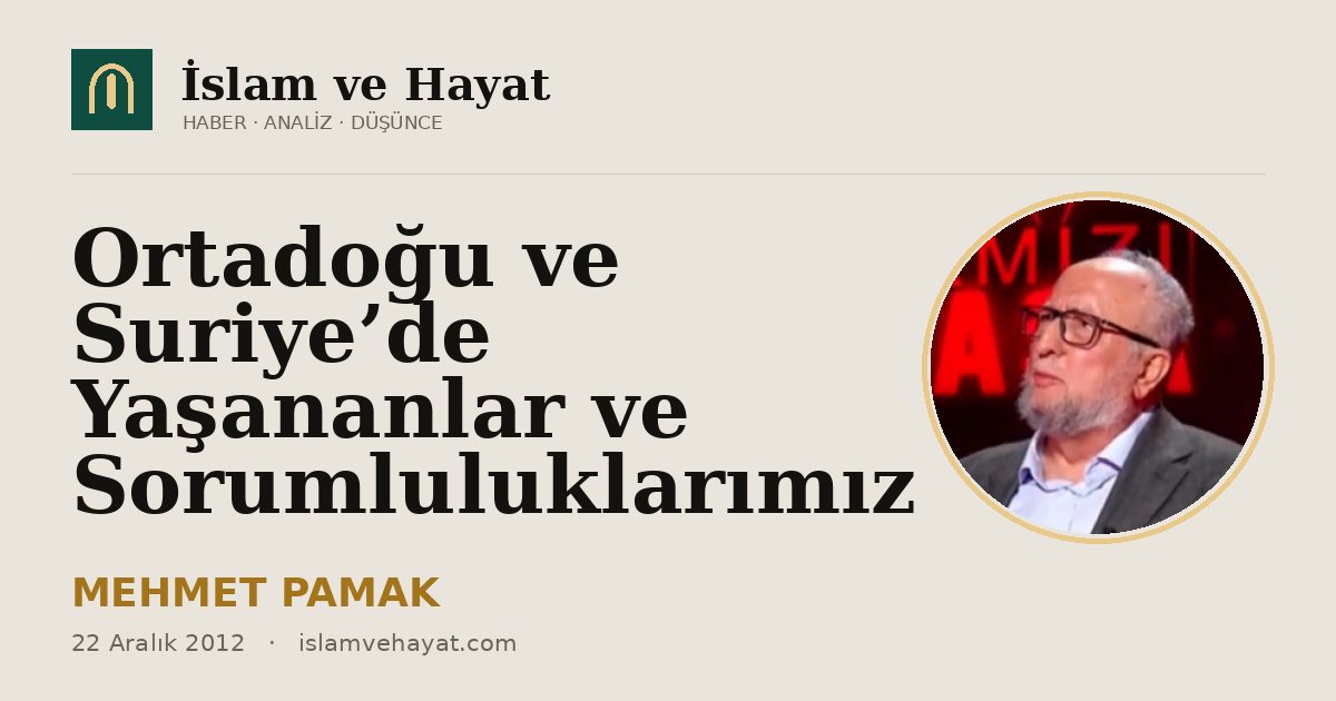 Ortadoğu ve Suriye’de Yaşananlar ve Sorumluluklarımız